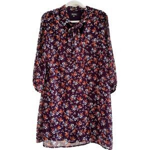 Lily Rose Purple Floral Tie Neck Shift Dress Size L